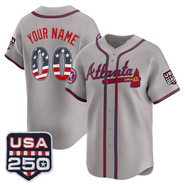 Custom Atlanta Braves Gray HOLBERT USA 250 Fourth of July Vapor Premier Limited Jersey ¨C All Stitched
