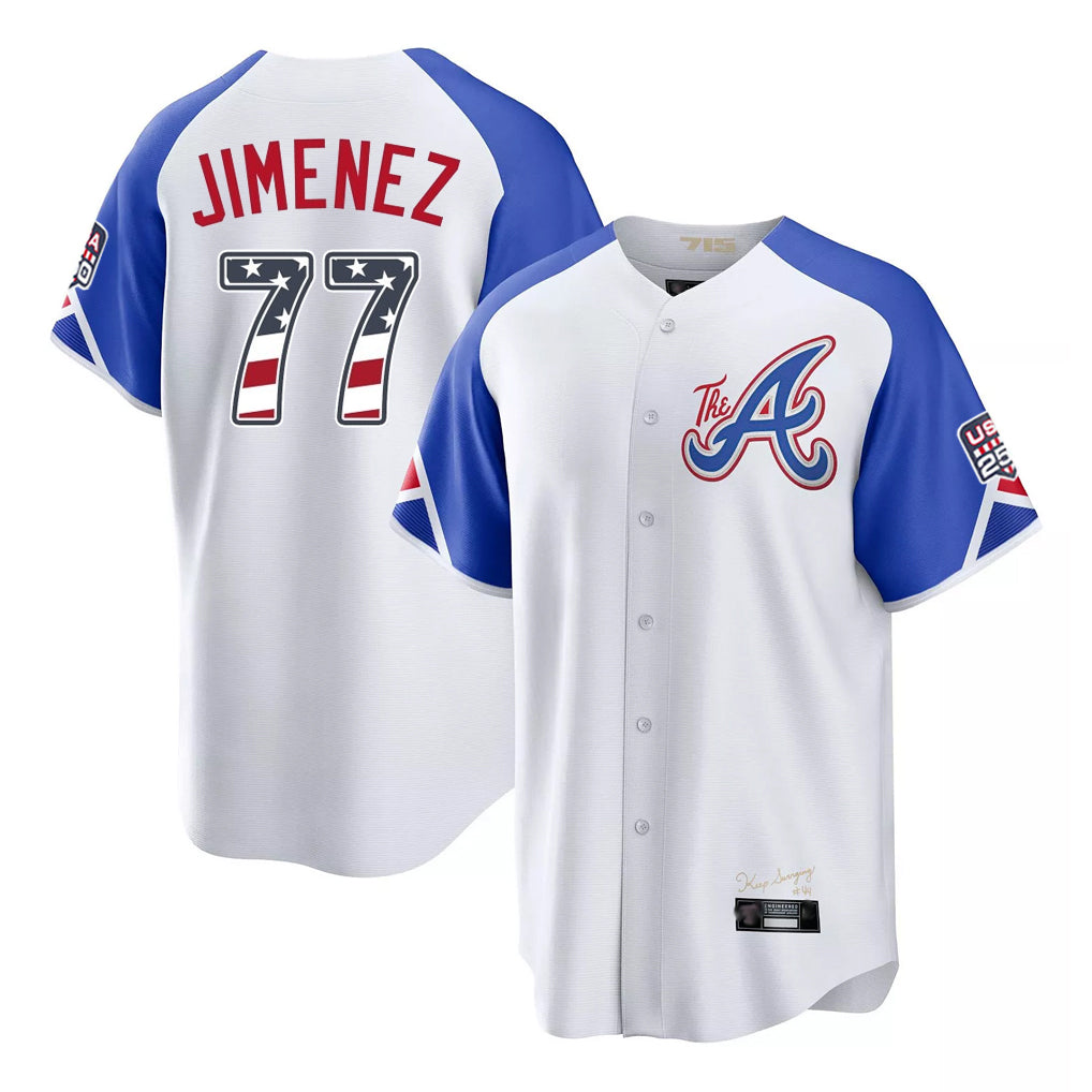 Atlanta Braves #77 Joe Jimenez Player White HOLBERT USA 250 Fourth Of July City Connect Home Game Stitched Jerseys