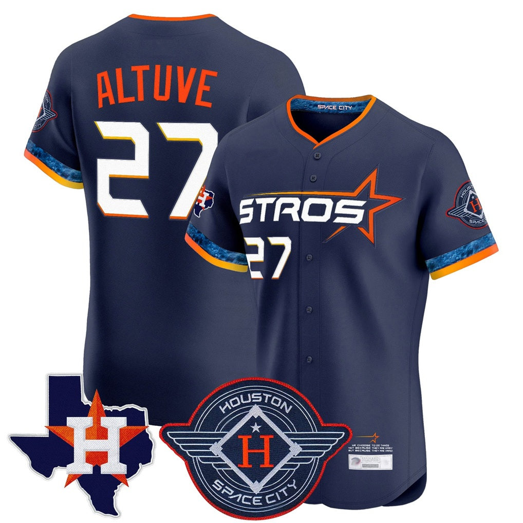Houston Astros #27 Jose Altuve Player Navy HOLBERT City Connect Texas Patch Vapor Premier Limited Elite Home Stitched Jerseys