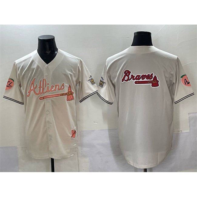 Atlanta Braves Team Big Logo Cream HOLBERT 2024 Atliens & Peach With Outkast Patch Vapor Limited Stitched Jersey