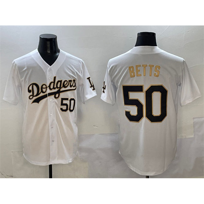 Los Angeles Dodgers #50 Mookie Betts White Gold HOLBERT Limited Stitched Jersey