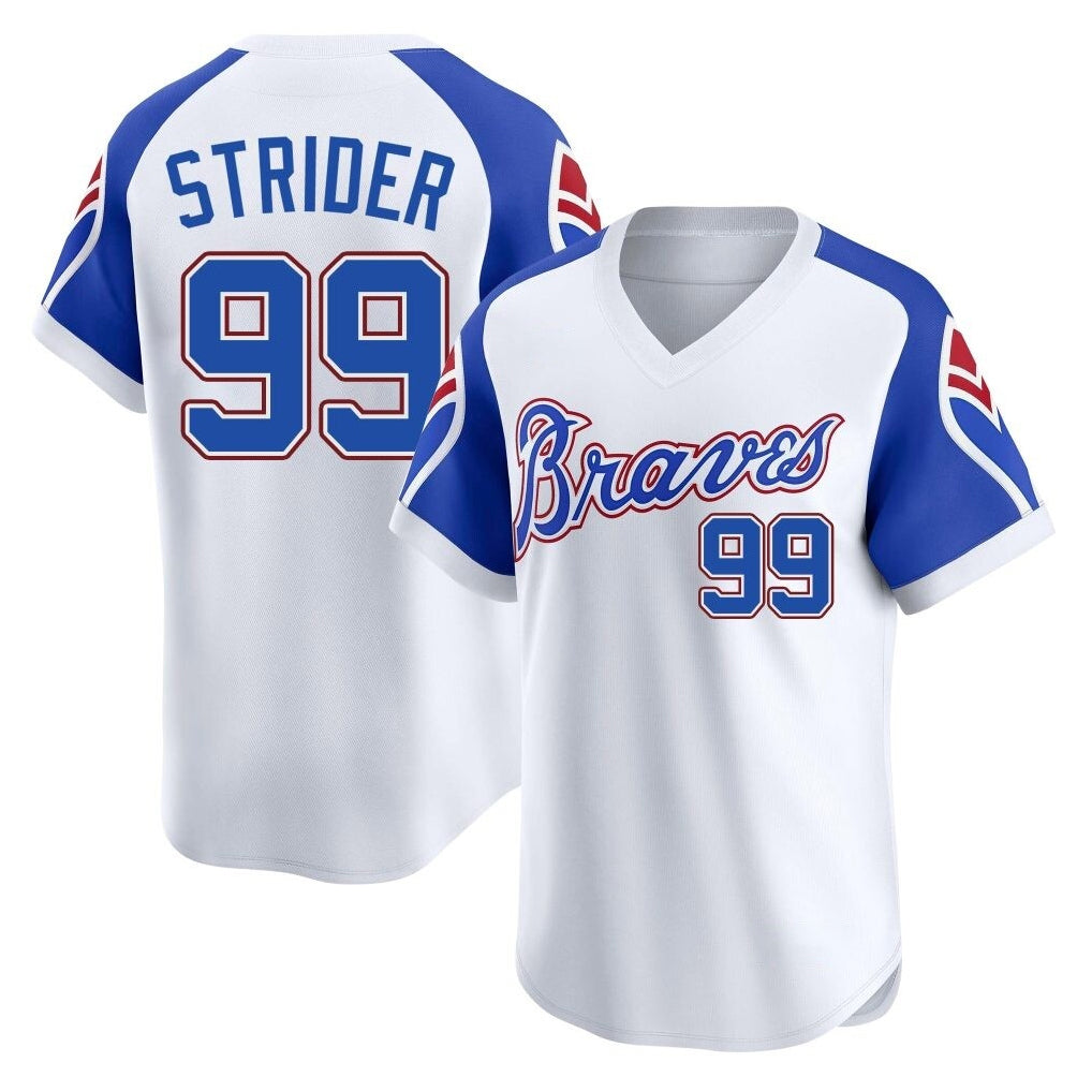 Atlanta Braves #99 Spencer Strider Player White HOLBERT Throwback Cooperstown Collection T-shirt Game Stitched Jerseys