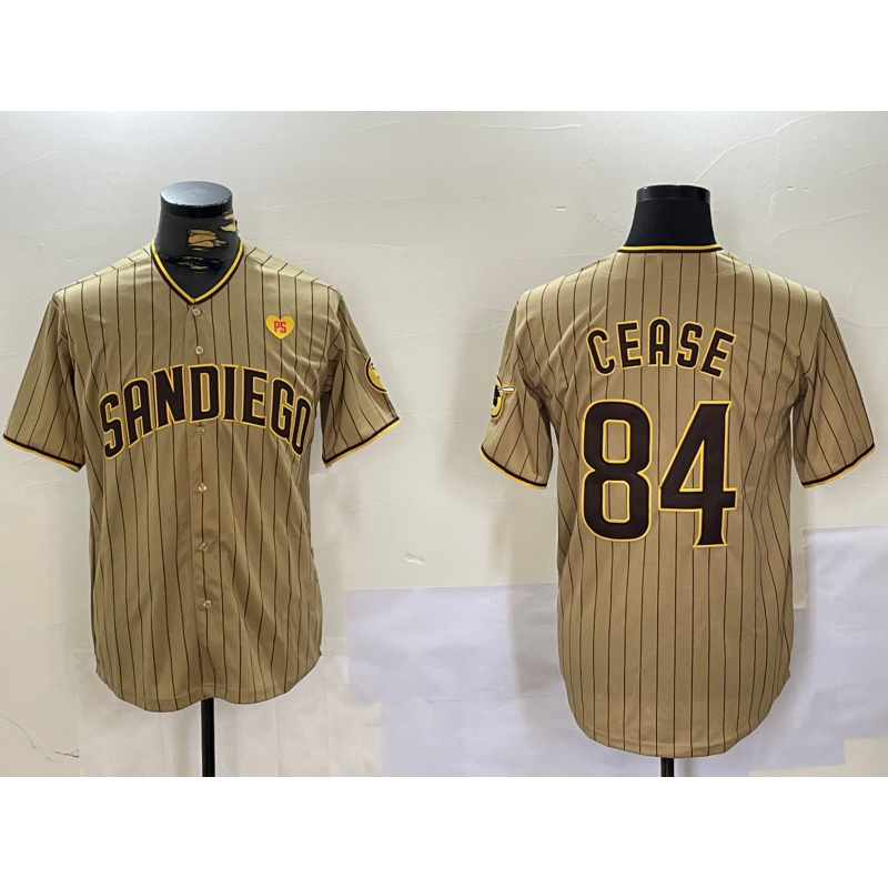 San Diego Padres #84 Dylan Cease Khaki HOLBERT Team Logo With PS Patch Stitched Cool Base Jersey