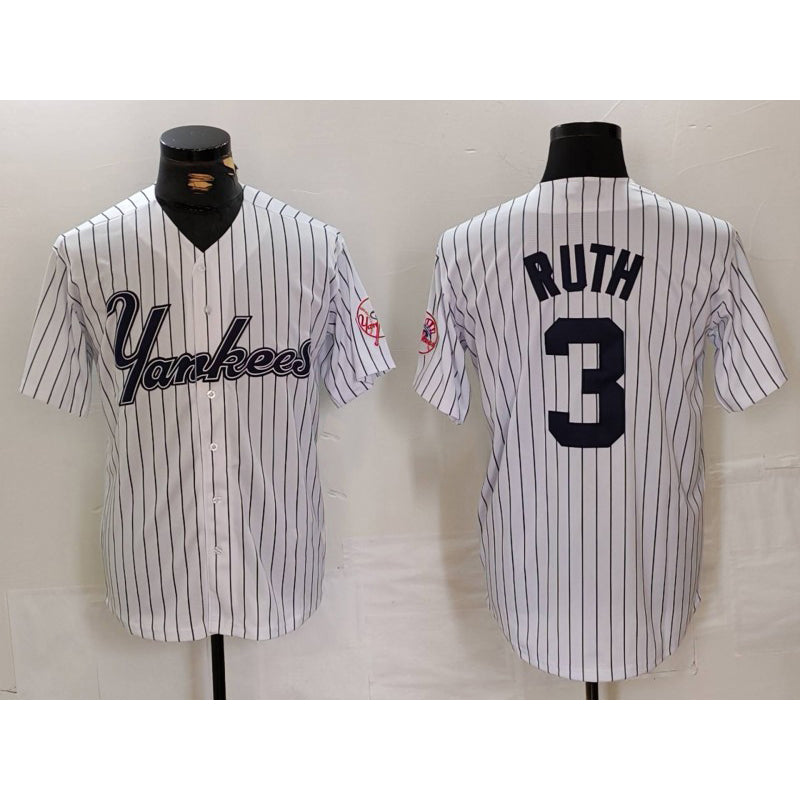 New York Yankees #3 Babe Ruth White HOLBERT Pinstripe Fashion Cool Base Jersey 3