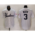 New York Yankees #3 Babe Ruth White HOLBERT Pinstripe Fashion Cool Base Jersey 3