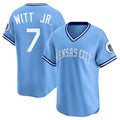 Kansas City Royals #7 Bobby Witt Jr. Player Light Blue HOLBERT Limited Throwback Cooperstown Collection T-shirt Stitched Jerseys