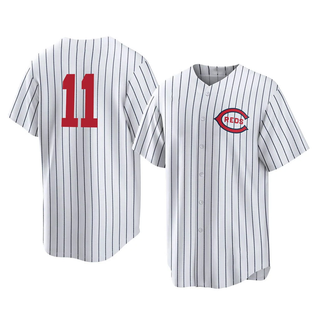 Cincinnati Reds #11 Barry Larkin Player White HOLBERT Stripe Field of Dreams Game Home Stitched Jerseys