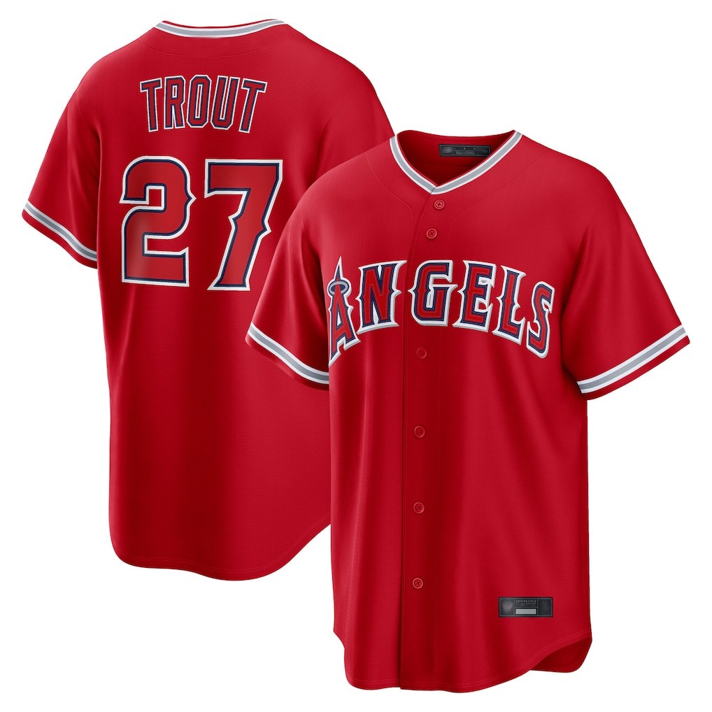 Los Angeles Angels #27 Mike Trout Player Red HOLBERT Home Game Stitched Jerseys