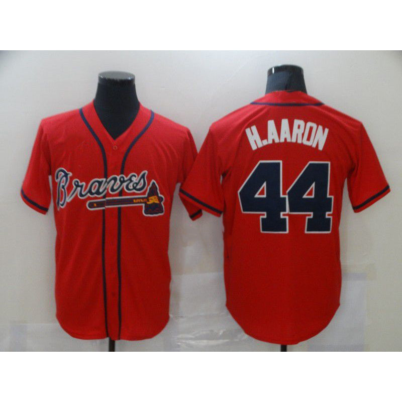Atlanta Braves #44 Hank Aaron Red HOLBERT Game Jerseys