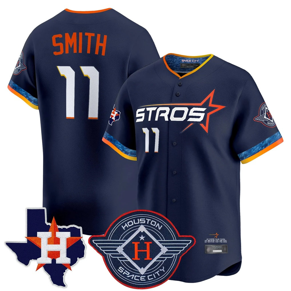 Houston Astros #11 Cam Smith Player Navy HOLBERT City Connect Texas Patch Vapor Premier Limited Home Stitched Jerseys
