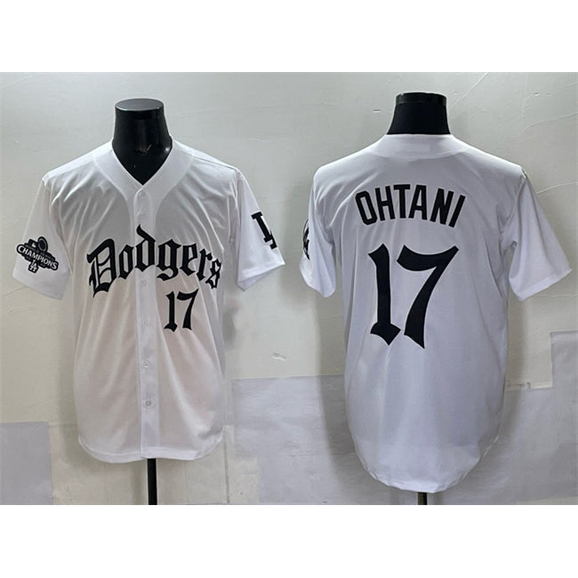 Los Angeles Dodgers #17 Shohei Ohtani White HOLBERT 2025 LA Gothic Style With 2024 World Series Champions Patch Vapor Premier Limited Stitched Jersey