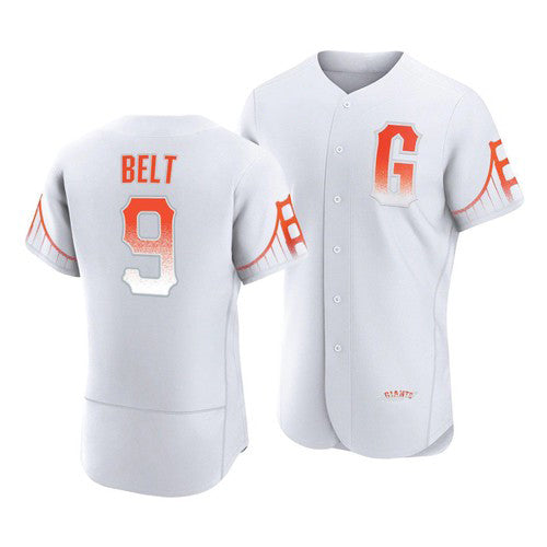 San Francisco Giants #9 Brandon Belt White HOLBERT 2021 City Connect Flex Base Jersey