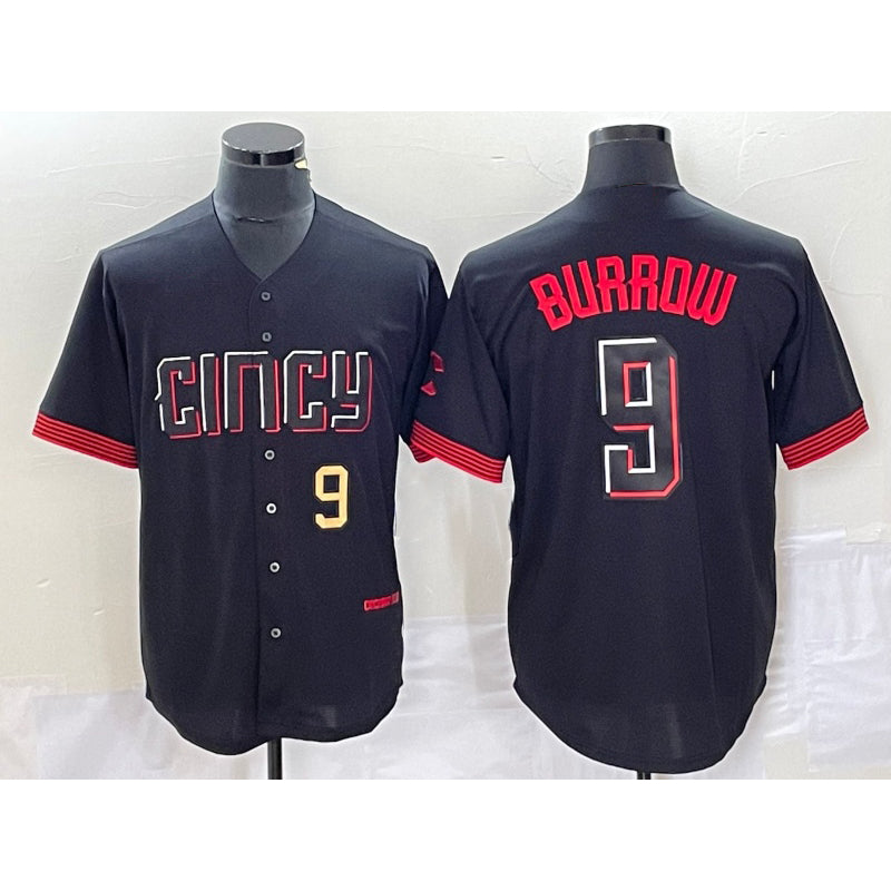 Cincinnati Reds #9 Joe Burrow Number Black HOLBERT 2023 City Connect Cool Base Stitched Jersey 2