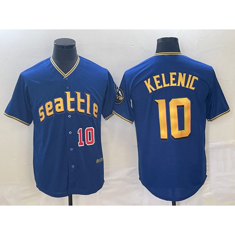 Seattle Mariners #10 Jarred Kelenic Number Blue HOLBERT 2023 City Connect Cool Base Stitched Jersey