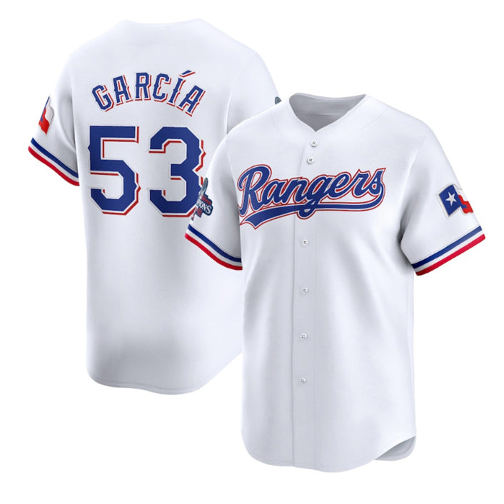Texas Rangers #53 Adolis Garc¨ªa White HOLBERT 2023 World Series Champions Stitched Jersey