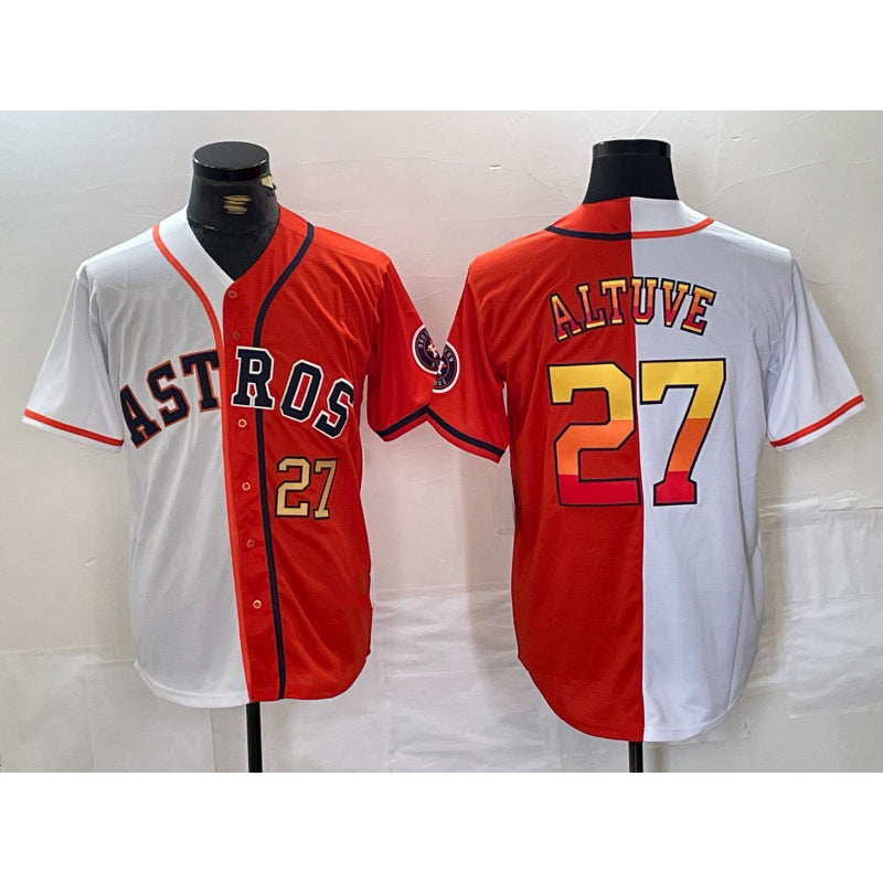 Houston Astros #27 Jose Altuve Number White Orange HOLBERT Split Stitched Jersey