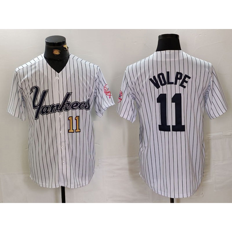 New York Yankees #11 Anthony Volpe White HOLBERT Pinstripe Fashion Cool Base Jerseys