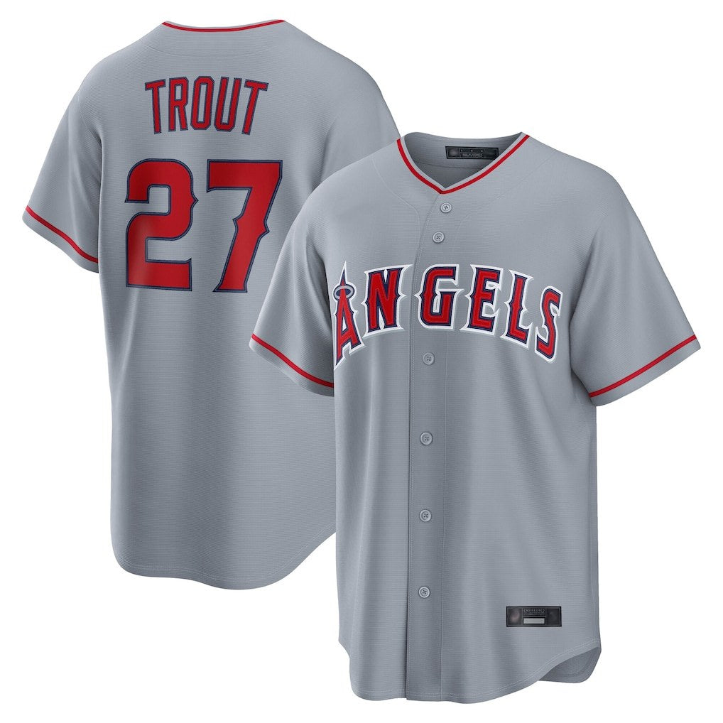Los Angeles Angels #27 Mike Trout Player Gray HOLBERT Home Game Stitched Jerseys