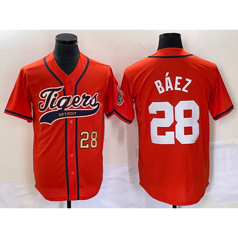 Detroit Tigers #28 Javier Baez Number Orange HOLBERT Cool Base Stitched Jersey