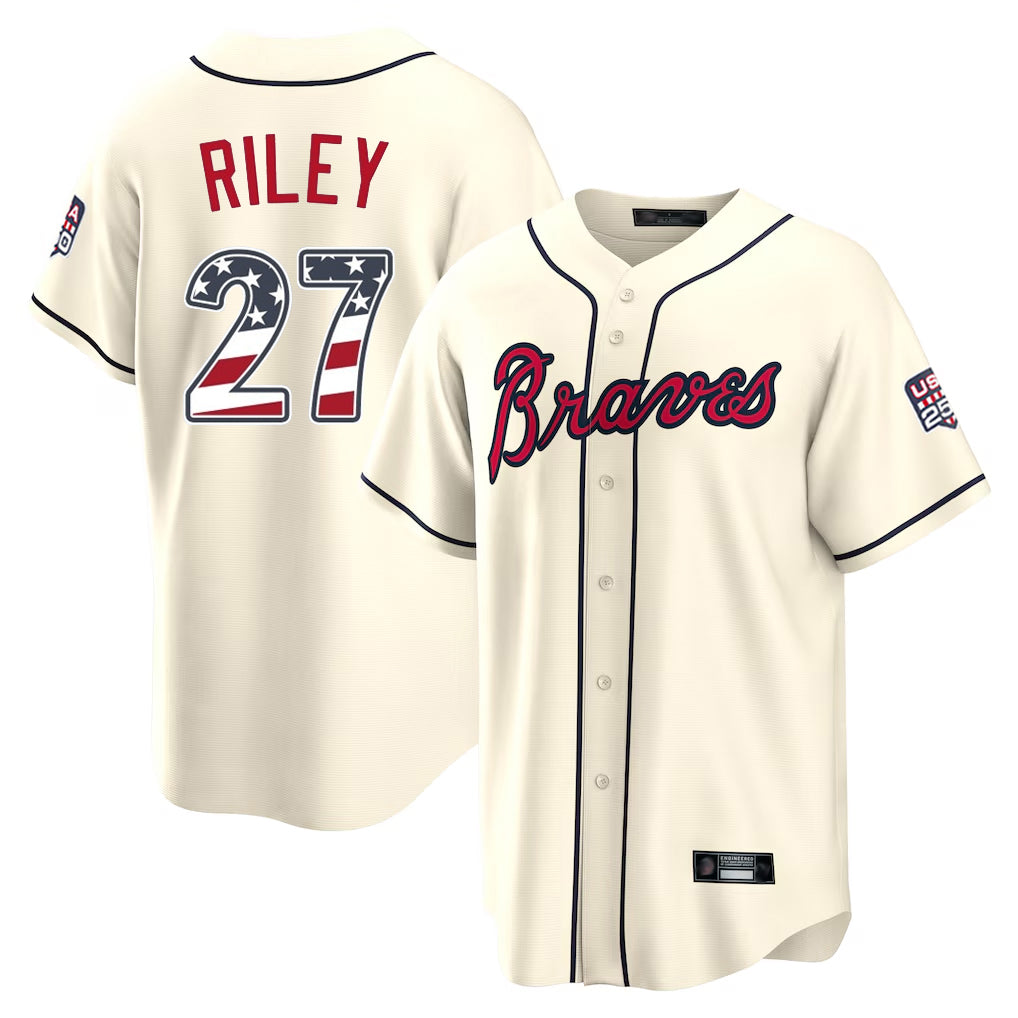 Atlanta Braves #27 Austin Riley Player Cream HOLBERT USA 250 Fourth Of July Limited Home Game Stitched Jerseys