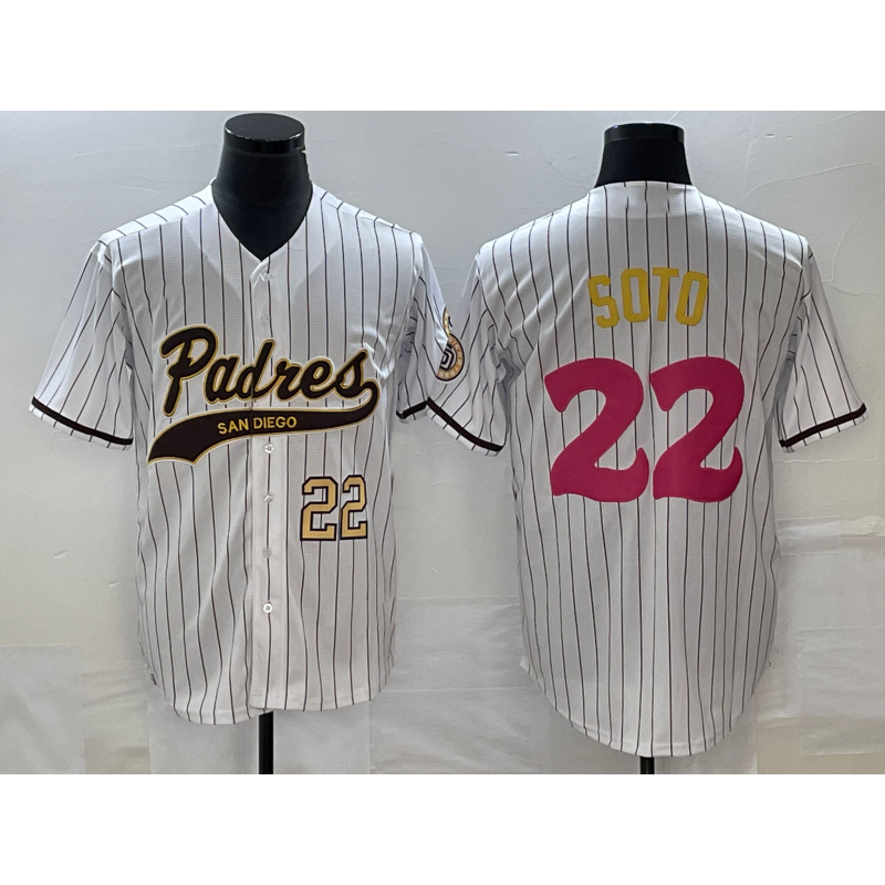 San Diego Padres #22 Juan Soto Number White HOLBERT Pinstripe 2023 City Connect Cool Base Stitched Jersey