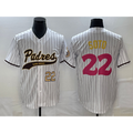 San Diego Padres #22 Juan Soto Number White HOLBERT Pinstripe 2023 City Connect Cool Base Stitched Jersey