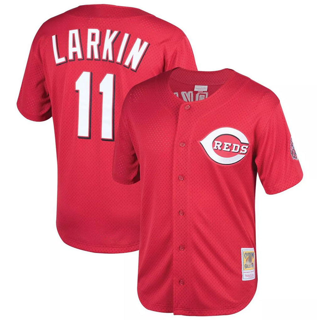 Cincinnati Reds #11 Barry Larkin Player Red HOLBERT Mitchell & Ness Throwback Cooperstown Mesh Game Stitched Jerseys