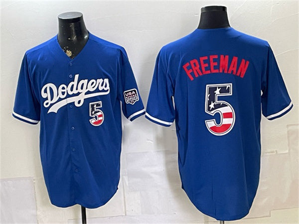 Los Angeles Dodgers #5 Freddie Freeman Royal HOLBERT 250 Fourth of July Stitched Jersey
