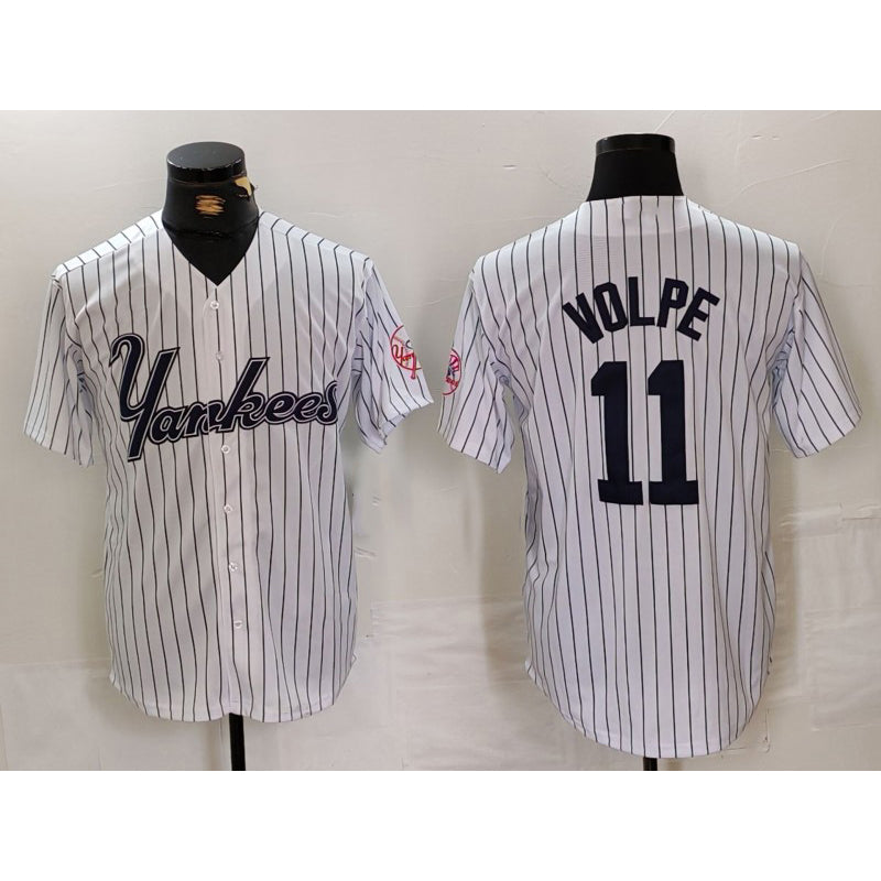 New York Yankees #11 Anthony Volpe White HOLBERT Pinstripe Fashion Cool Base Jersey 2