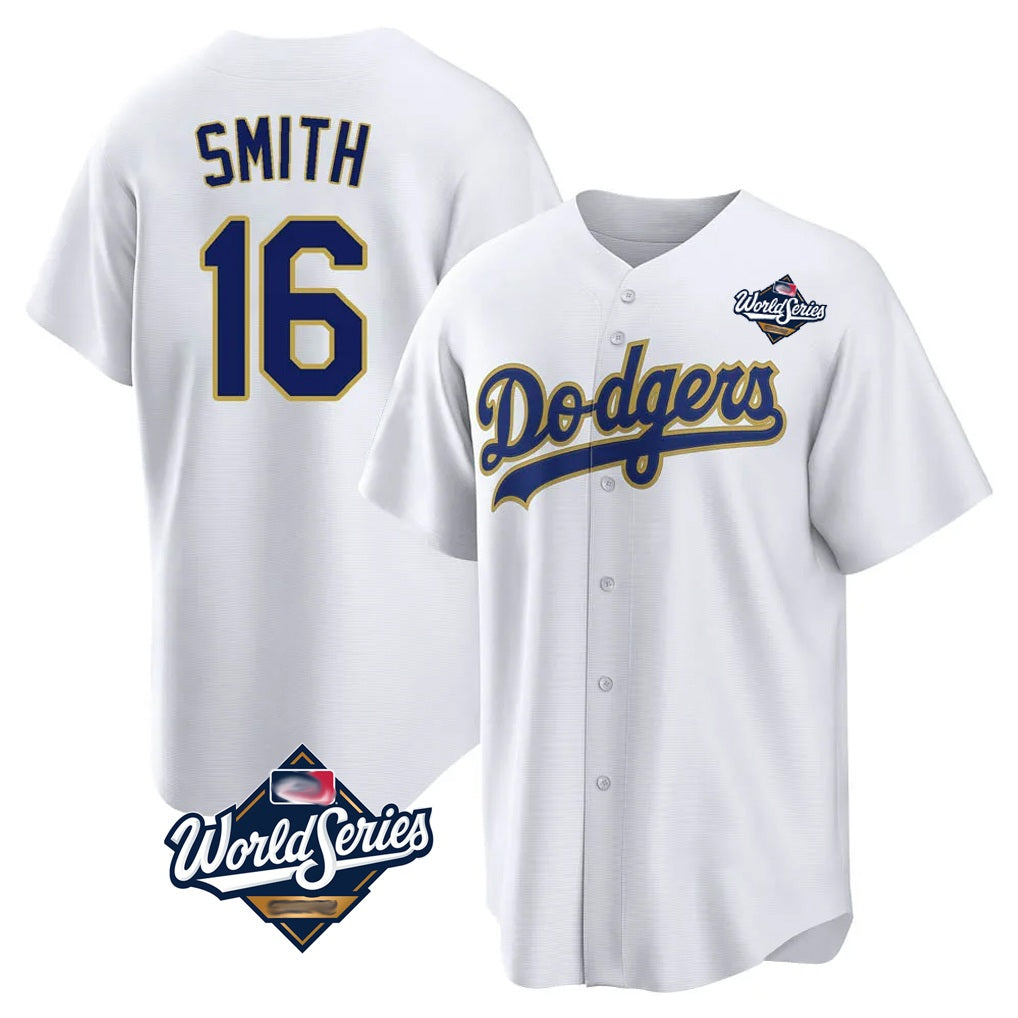 Los Angeles Dodgers #16 Will Smith Player Gold White HOLBERT World Series 2026 Collection Stadium Game Stitched Jerseys