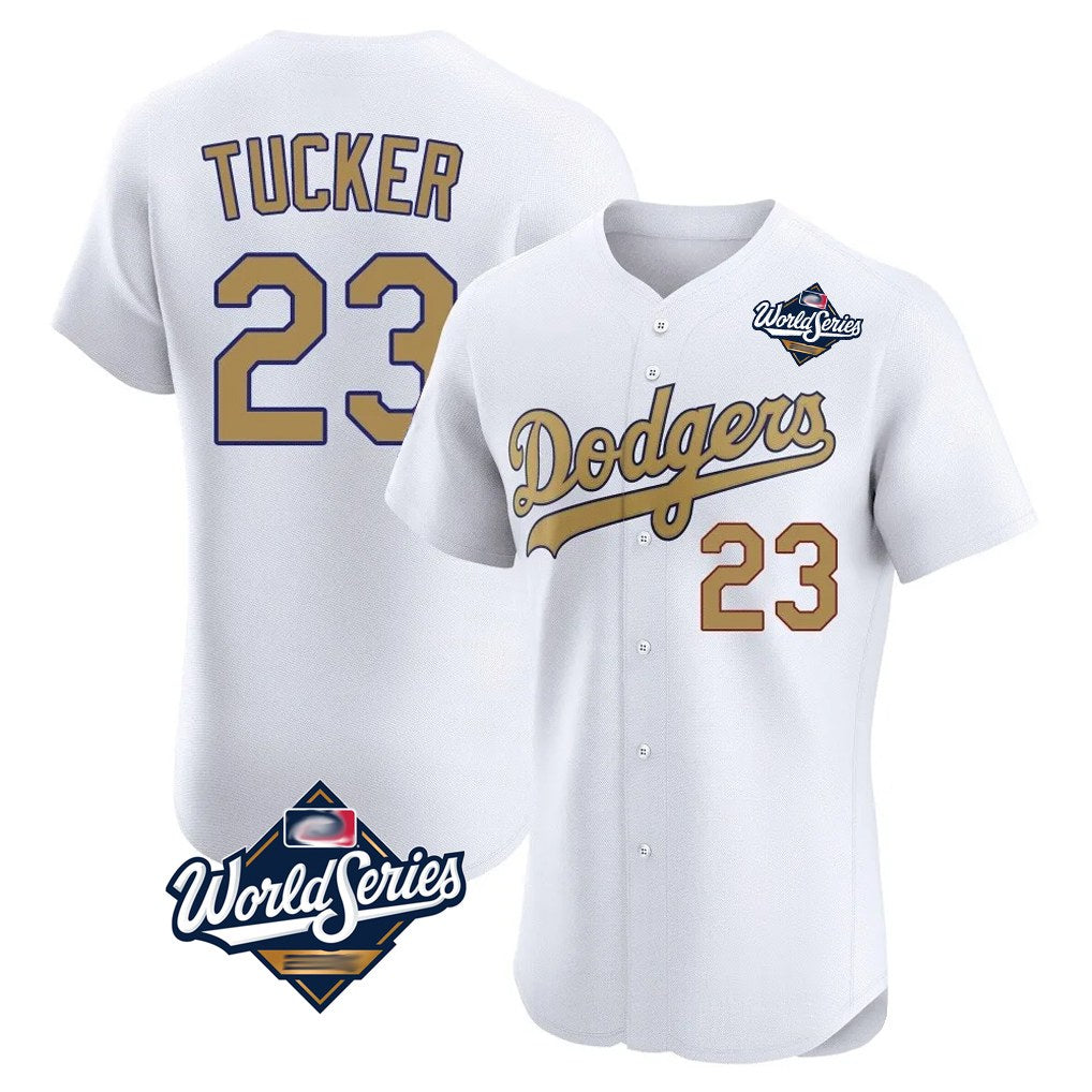 Los Angeles Dodgers #23 Kyle Tucker Player White Gold HOLBERT World Series Limited Elite Home Stitched Jerseys