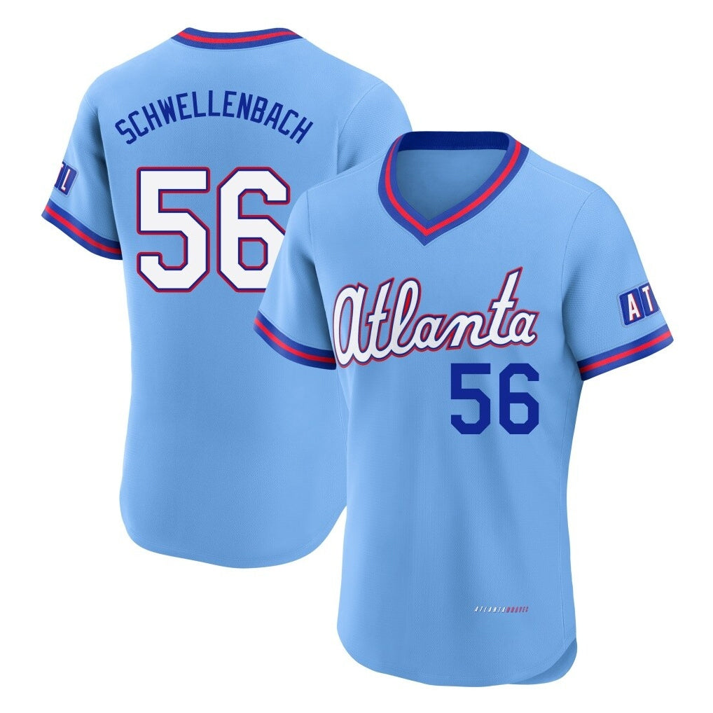 Atlanta Braves #56 Spencer Schwellenbach Player Powder Blue HOLBERT 2026 City Connect T-shirt Limited Elite Home Game Stitched Jerseys