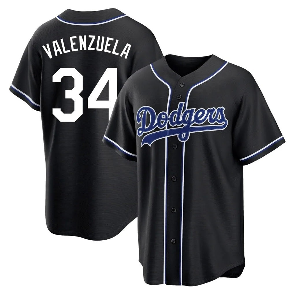 Los Angeles Dodgers #34 Fernando Valenzuela Player Black HOLBERT Carbon Limited Home Stitched Jerseys