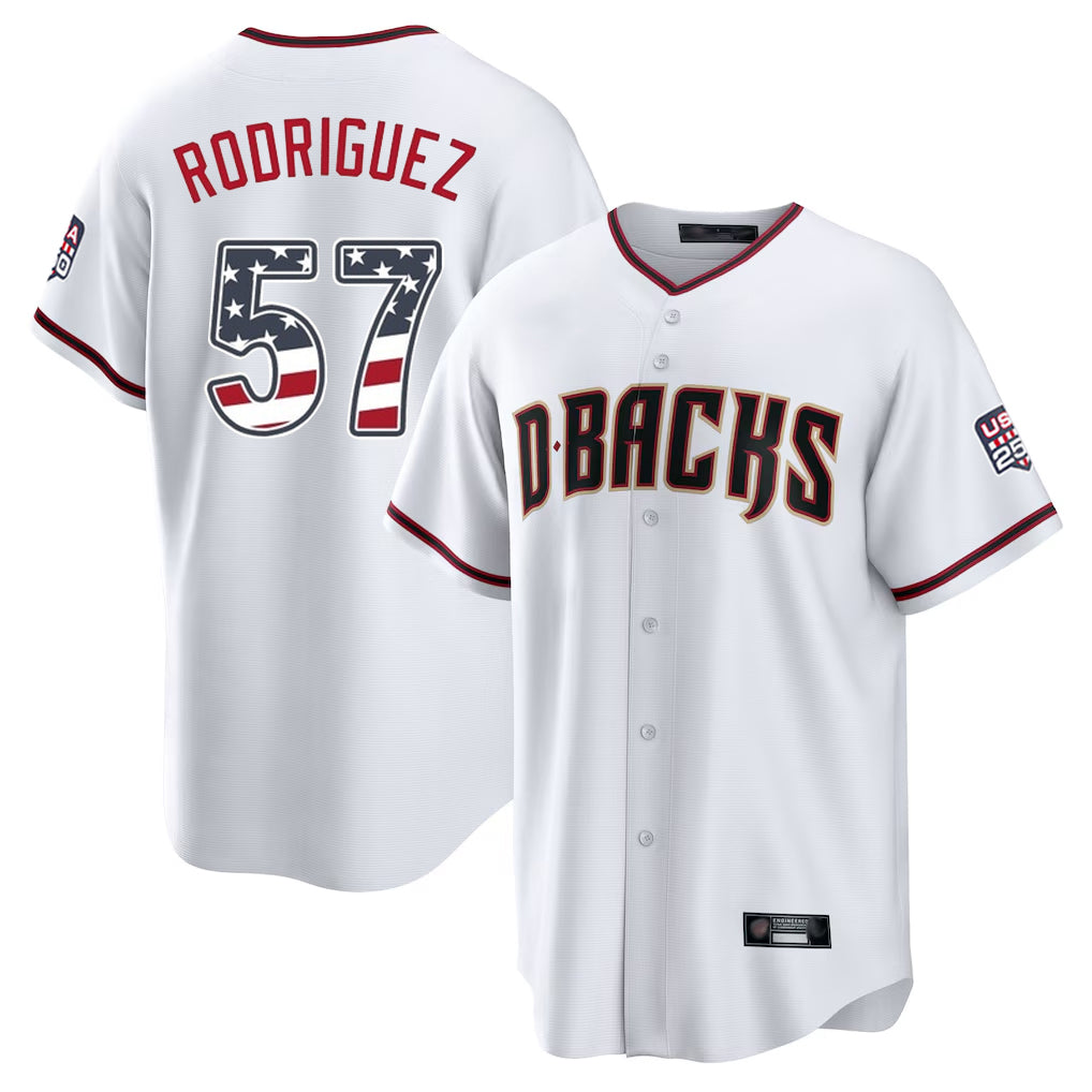 Arizona Diamondbacks #57 Eduardo Rodriguez Player White HOLBERT USA 250 Fourth of July Home Game Stitched Jerseys