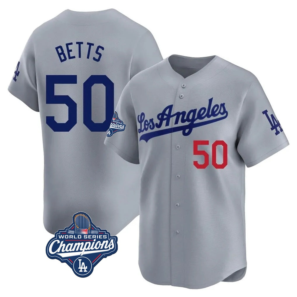 Los Angeles Dodgers #50 Mookie Betts Player Gray HOLBERT World Series Meet Limited Home Stitched Jerseys