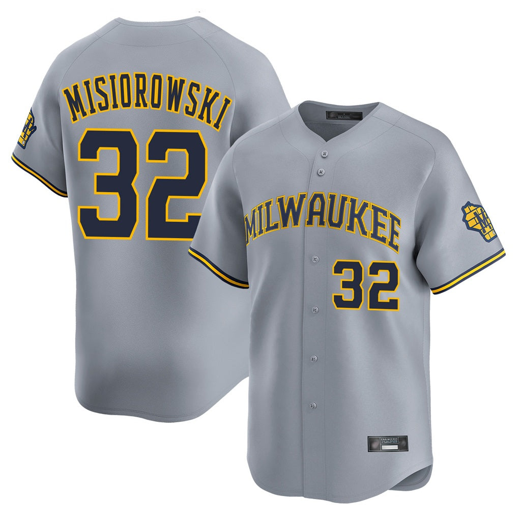Milwaukee Brewers #32 Jacob Misiorowski Player Gray HOLBERT Home Limited Stitched Jerseys