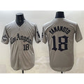 Los Angeles Dodgers #18 Yoshinobu Yamamoto Grey HOLBERT LA Gothic Style With 2025 World Series Champions Patch Limited Stitched Jersey