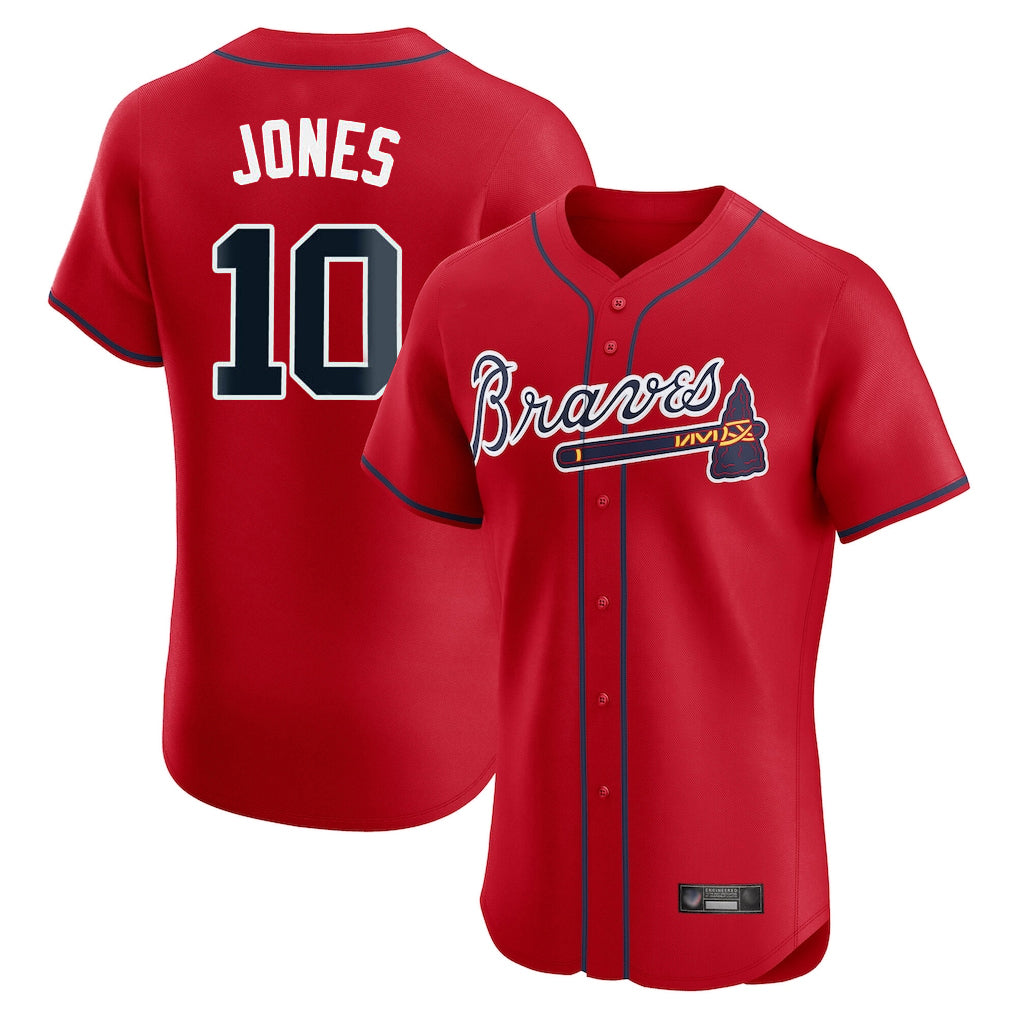 Atlanta Braves #10 Chipper Jones Player Red HOLBERT Limited Elite Home Game Stitched Jerseys