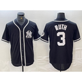 New York Yankees #3 Babe Ruth Black White HOLBERT Cool Base Stitched Jersey