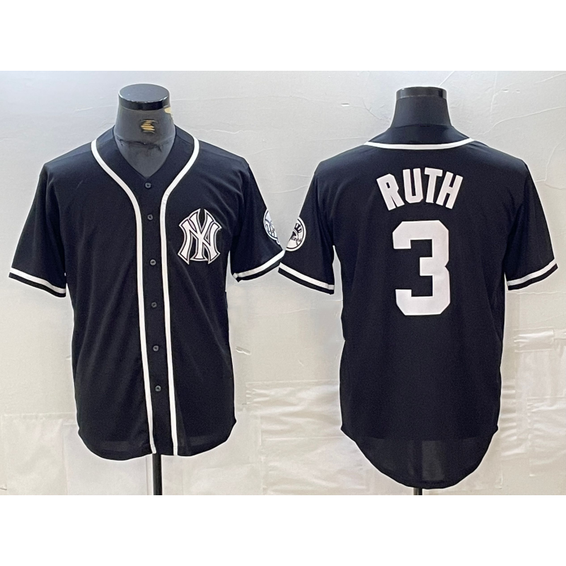 New York Yankees #3 Babe Ruth Black White HOLBERT Cool Base Stitched Jersey