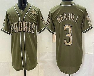 San Diego Padres #3 Jackson Merrill Olive HOLBERT 2026 Armed Forces Day Jersey