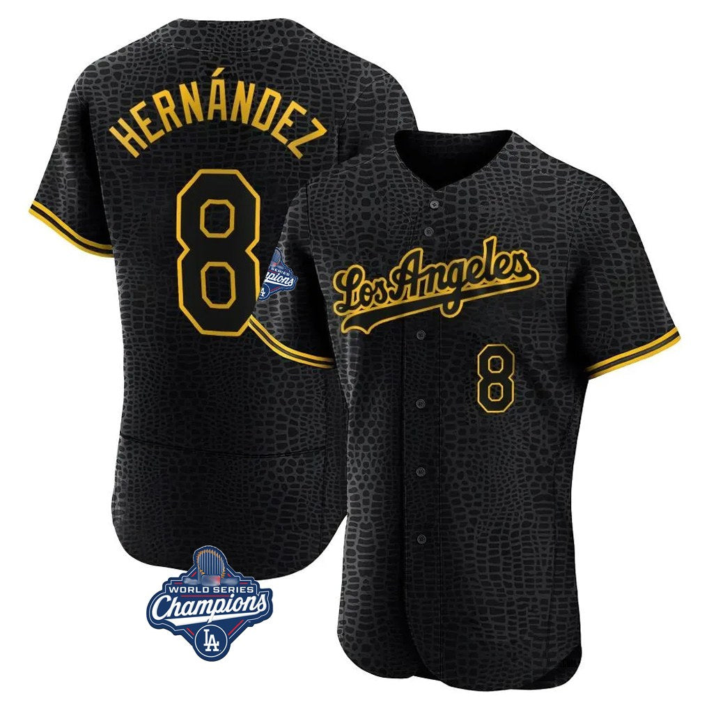 Los Angeles Dodgers #8 Enrique Hern¨¢ndez Player Black HOLBERT World Series Meet Snake Skin City Limited Elite Home Stitched Jerseys