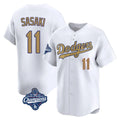 Los Angeles Dodgers #11 Roki Sasaki Player White Gold HOLBERT World Series Meet Collection Limited Home Stitched Jerseys