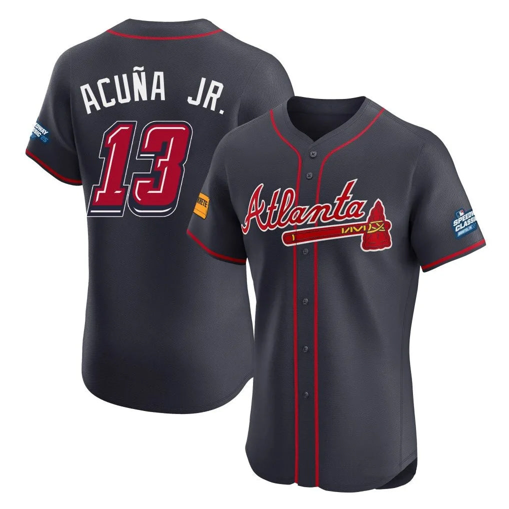Atlanta Braves #13 Ronald Acuna Jr Player Navy HOLBERT 2025 Speedway Classic Limited Elite Home Game Stitched Jerseys