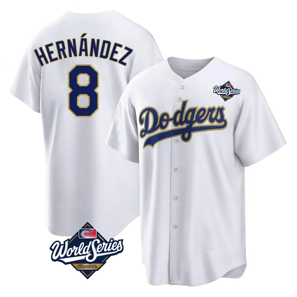 Los Angeles Dodgers #8 Enrique Hern¨¢ndez Player Gold White HOLBERT World Series 2026 Collection Stadium Game Stitched Jerseys