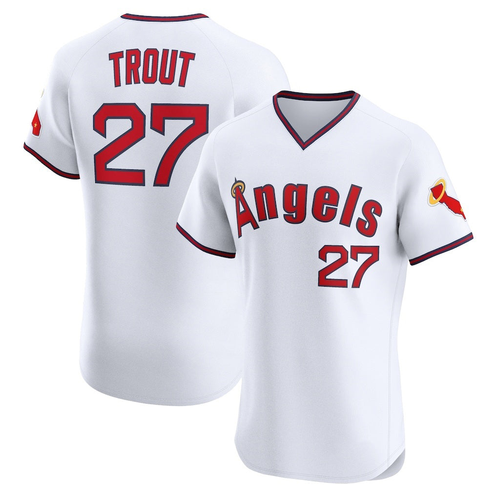 Los Angeles Angels #27 Mike Trout White HOLBERT Alternate 2 Elite Jersey