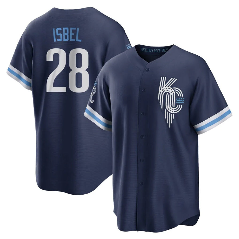 Kansas City Royals #28 Kyle Isbel Player Navy HOLBERT City Connect Home Game Stitched Jerseys