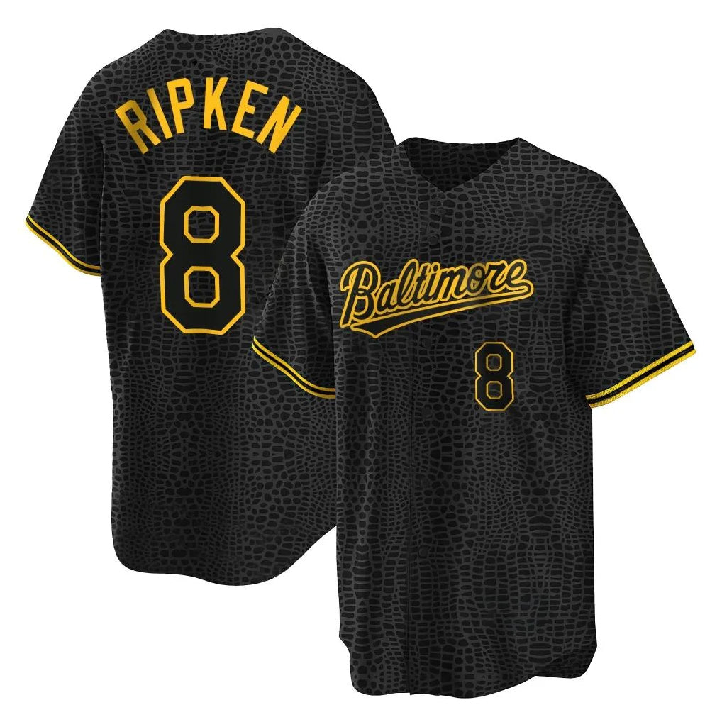 Baltimore Orioles #8 Cal Ripken Player Black HOLBERT Snake Skin City Home Game Stitched Jerseys