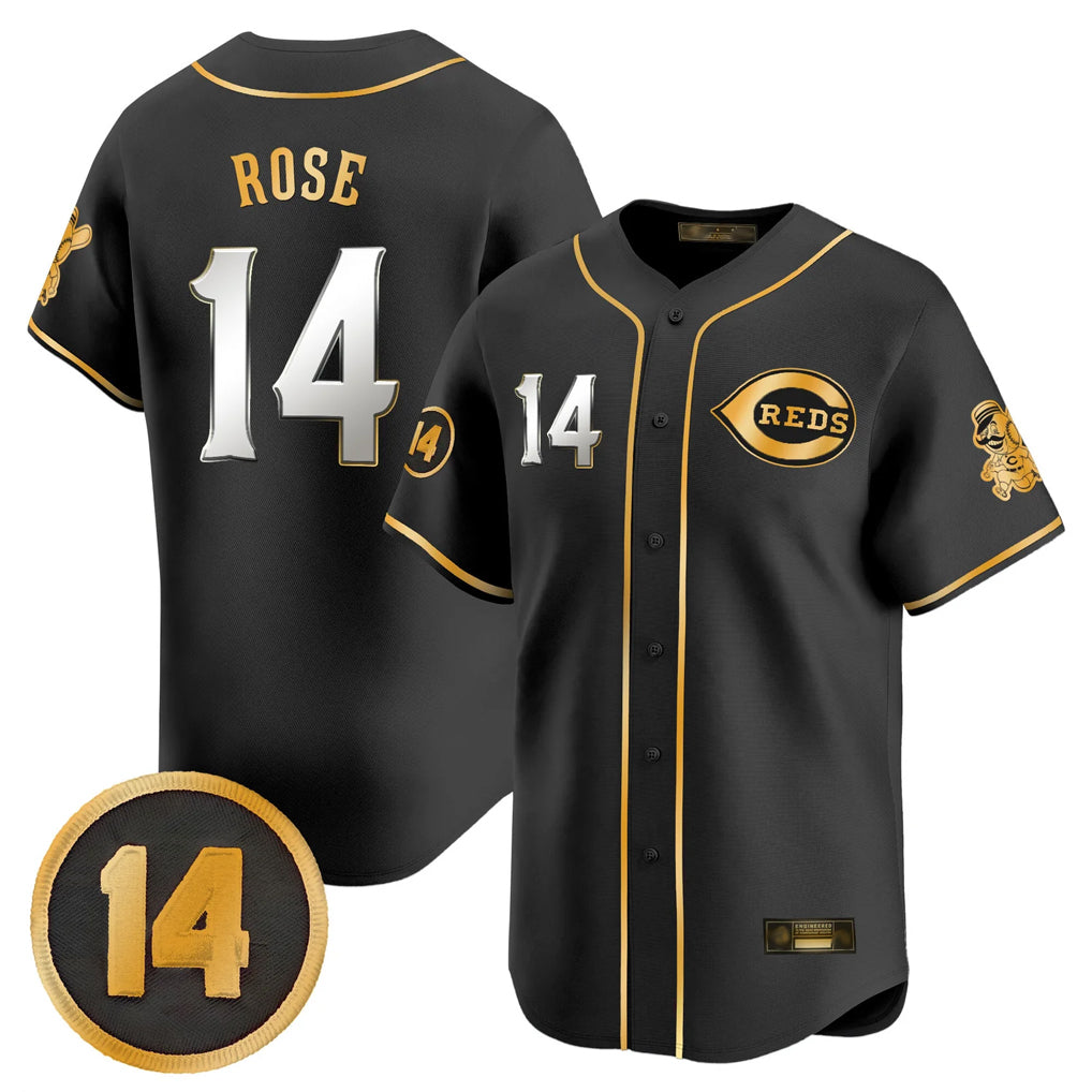 Cincinnati Reds #14 Pete Rose Player Black-Gold HOLBERT Vapor Premier Limited Home Stitched Jerseys