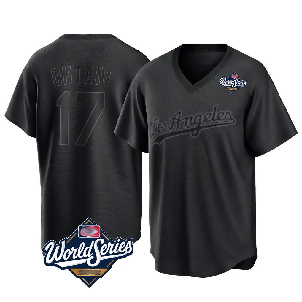 Los Angeles Dodgers #17 Shohei Ohtani Player Black HOLBERT World Series Pitch Fashion T-shirt Stitched Jerseys